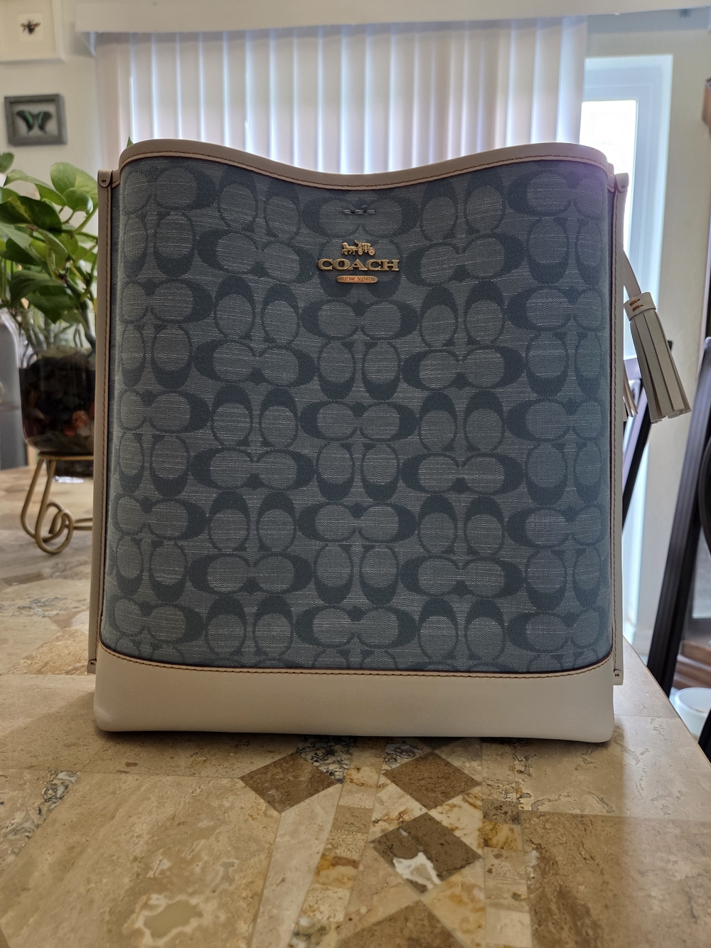 COACH Blue Signature Canvas Bucket Bag, never used
